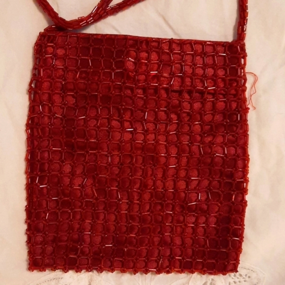 Red beaded vintage crossbody purse great condition